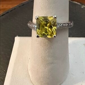 Yellow Square-Cut Gemstone Ring with Pavé Band Sterling